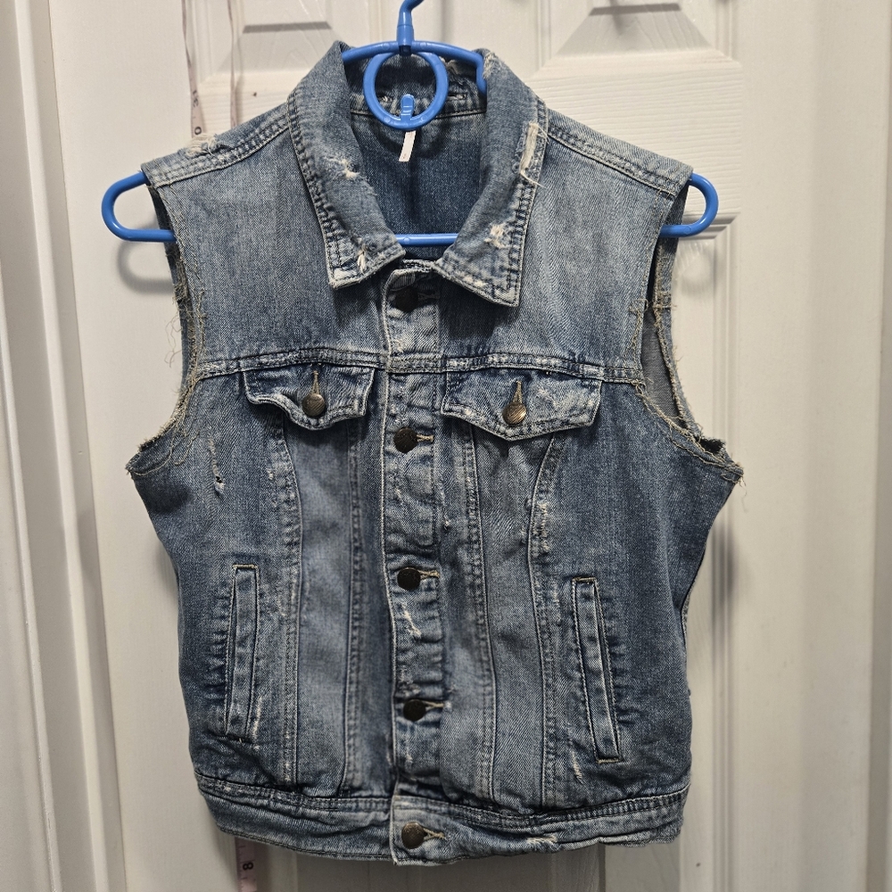 Free People Distressed Denim Vest Size S